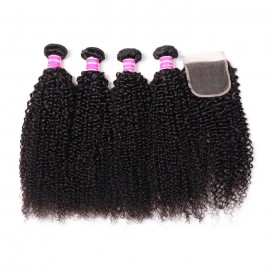 Kriyya Free Part Closure With Kinky Curly Hair Peruvian Human Hair