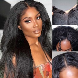 Kriyya V Part Yaki Straight Wig No Leave Out Human Hair Wig Upgrade U Part Wig Natural Color