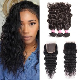 Kriyya Peruvian Hair 3 Bundles Natural Wave  With 4*4 Lace Closure