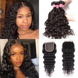 Kriyya Indian Virgin Remy Hair 3 Bundles Natural Wave With 4*4 Lace Closure