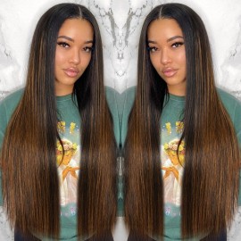 Kriyya New Straight V Part Wig Beyoncé Inspired Highlight Upgrade U Part Wig No Leave Out Human Hair Wig