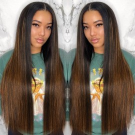 20 Inch New Straight V Part Wig Beyoncé Inspired Highlight Upgrade U Part Wig No Leave Out Human Hair Wig