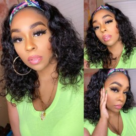 Kriyya Water Wave Headband Bob Wigs Human Hair Wigs 150% Density 10-14 Inch