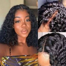 Kriyya Water Wave 4X4 Lace Closure Bob Wigs Short Virgin Human Hair Wigs With Baby Hair