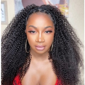 Flash Sale Kinky Curly 3/4 Half Wig Glueless Wigs Kinky Curly Virgin Human Hair Kie RaShon Style