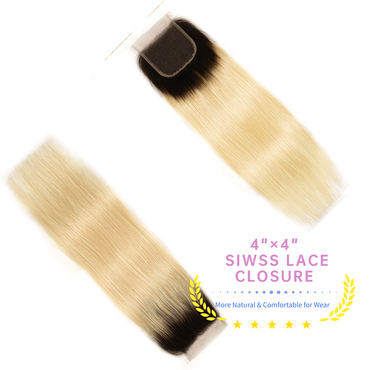 Straight Human Hair 3pcs With Lace Closure Straight T1b613 Bundles With Closure