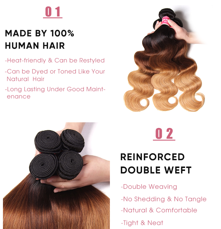 Virgin Hair 3 Bundles Body Wave  Bundles Weave Body Wave Cheap 3 Pcs Human Hair Bundles T1B/4/27 Ombre