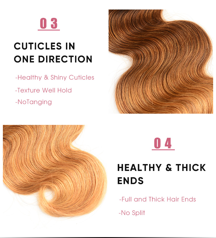 Body Wave T1B/4/27 Ombre 3 Pcs 100 Human Hair Bundles Body Wave 3 Bundles Human Hair Weave T1B/4/27 Ombre