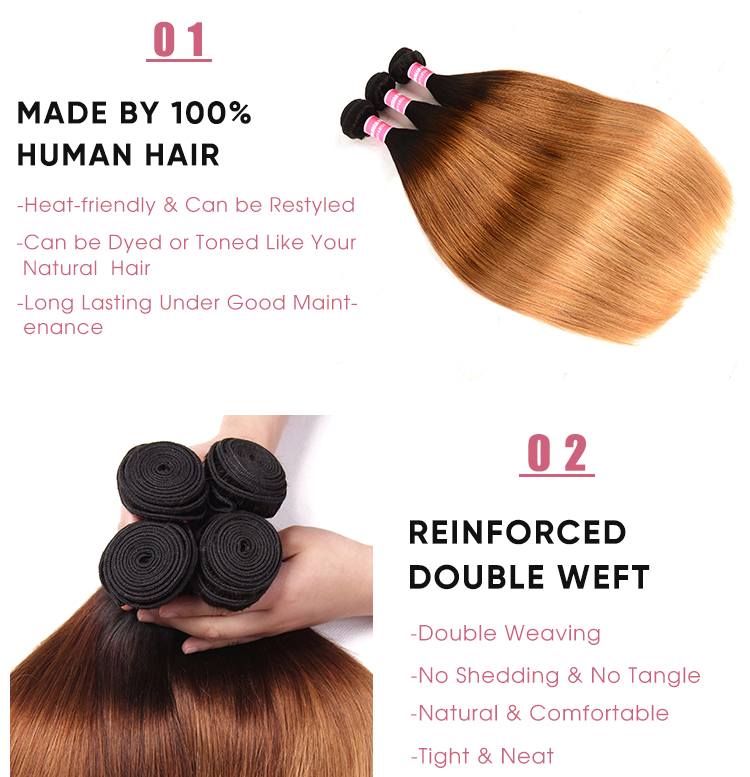 Straight Cheap Hair Bundles 4 Pcs Virgin Hair 4 Bundles Straight T1B/4/27 Ombre 100 Human Hair Weave