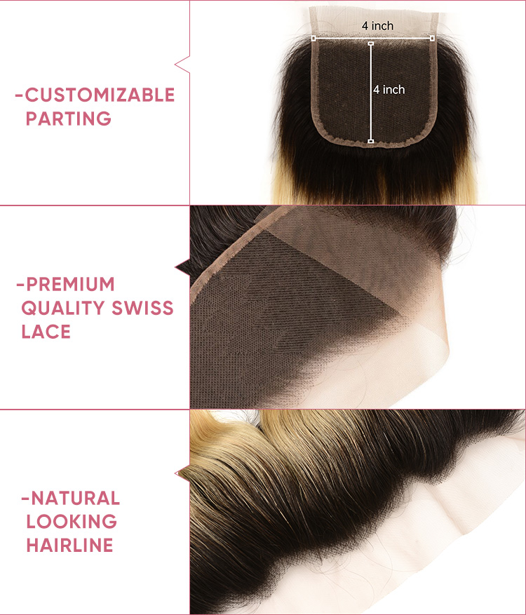 Brazilian Straight Hair Bundles With 4x4 Closure T1b613 Bundles Straight With Closure