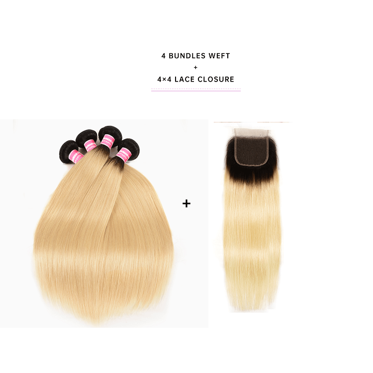 Straight 4pcs With 4x4 Lace Closure Straight Human Hair 4pcs With Lace Closure