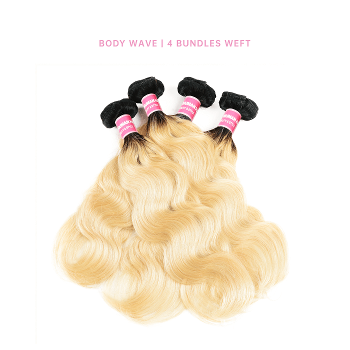 4 Pcs Body Wave 1B/613 Ombre Brazilian Hair Bundles Body Wave 4 Bundles Human Hair Weave 1B/613 Ombre
