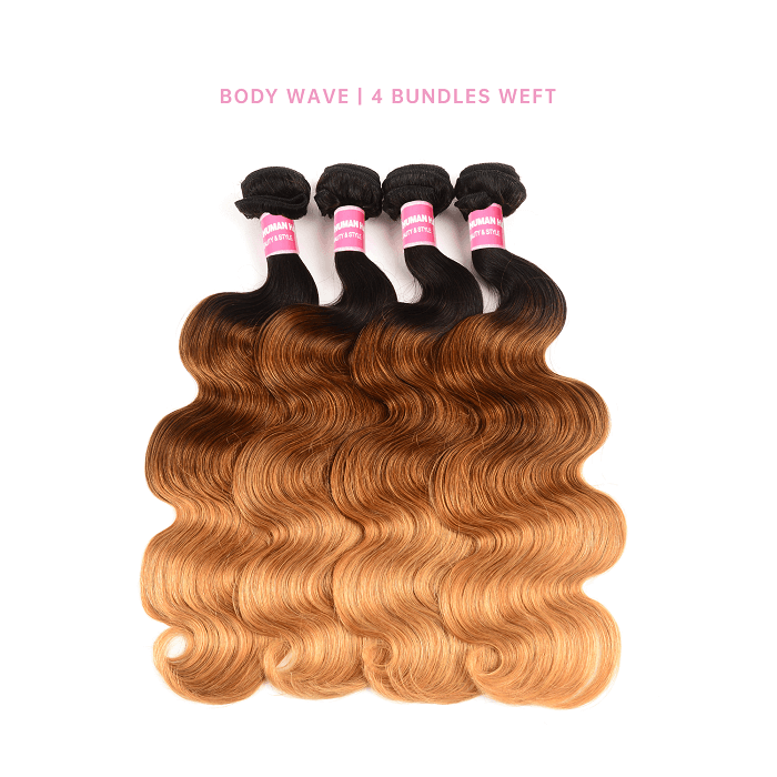 4 Pcs Body Wave T1B/4/27 Ombre Brazilian Hair Bundles Body Wave 4 Bundles Human Hair Weave T1B/4/27 Ombre