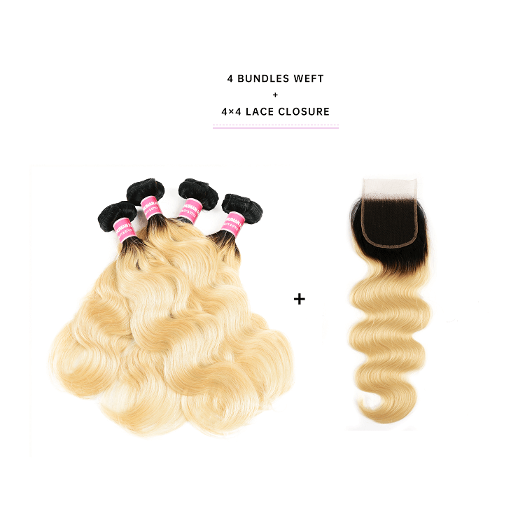 Body Wave 1B/613 Ombre Color Bundle Deals With Closure Body Wave 1B/613 Ombre Color Bundle Deals With 4x4 Closure