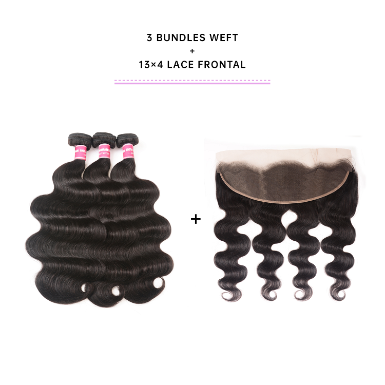 Body Wave 4 Bundle Deals With Frontal Body Wave Virgin Hair 4pcs With Lace Frontal