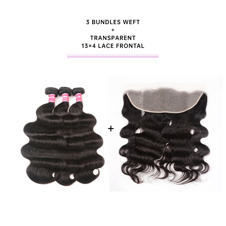 Body Wave 3 Bundles With Transparent Frontal 13x4 Inch Body Wave Bundles With Transparent Frontal 13x4 Inch