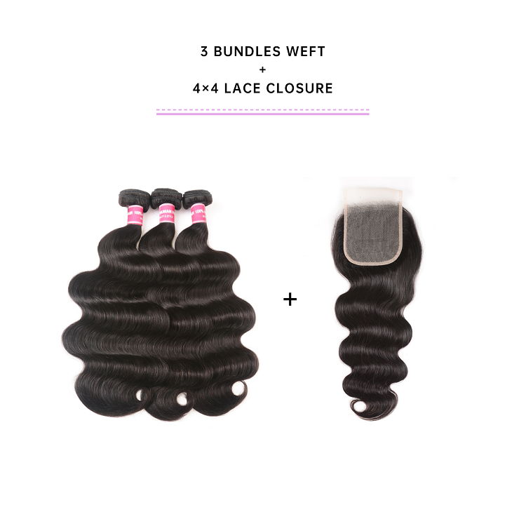 Body Wave 3 Bundles With 4x4 Closure Body Wave Virgin Hair 3 Bundles With Closure