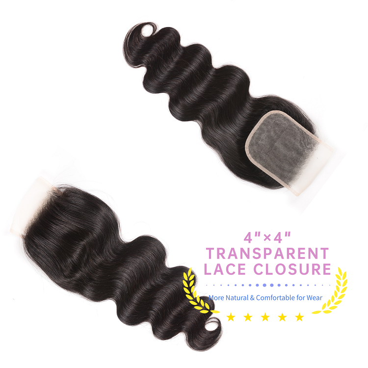 4 Bundles Human Hair With 4x4 Transparent Lace Closure 4 Bundles Body Wave With 4x4 Transparent Lace Closure