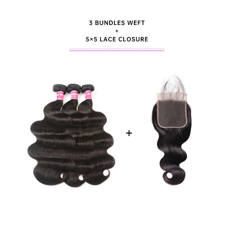 Body Wave Virgin Hair 3pcs With Lace Closure Body Wave With 5x5 Lace Closure