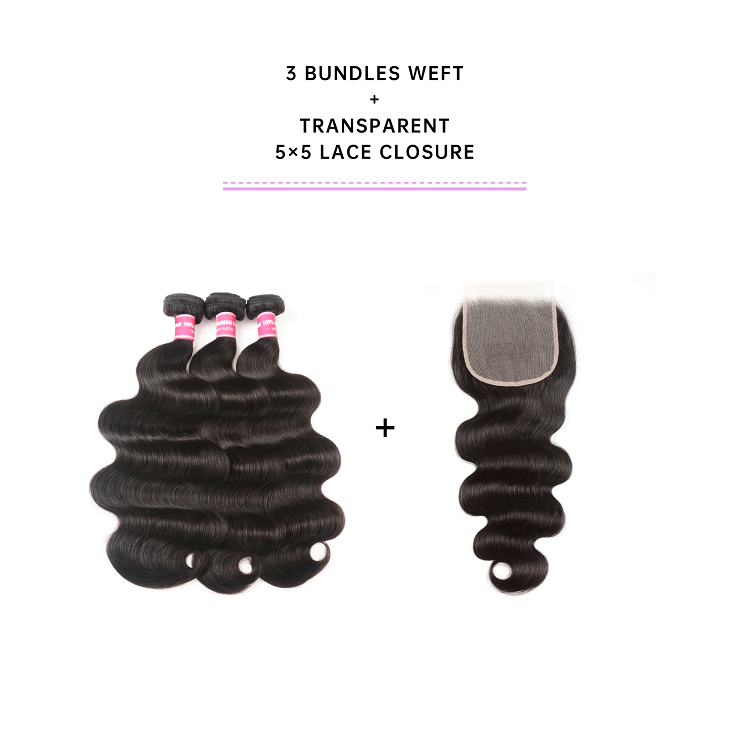 3pcs Body Wave With 5x5 Transparent Lace Closure 3pcs Body Wave Human Hair With Transparent Lace Closure