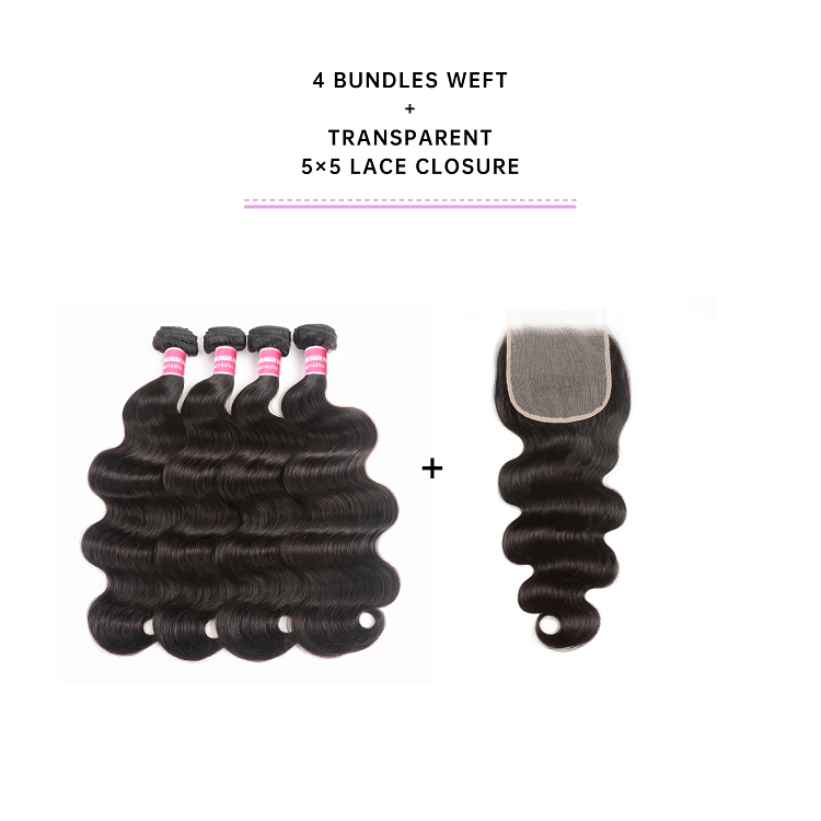 Body Wave Hair Weave With 5x5 Transparent Lace Closure Body Wave Bundles With 5x5 Transparent Lace Closure