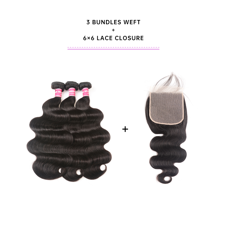 Body Wave Bundles With Closure 6x6 Inch 3 Bundles Body Wave Hair With 6x6 Lace Closure