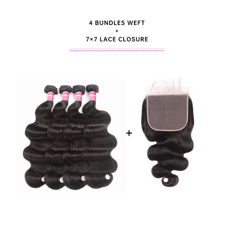 Body Wave Hair With 7x7 Lace Closure 4 Bundles Body Wave Hair With 7x7 Lace Closure