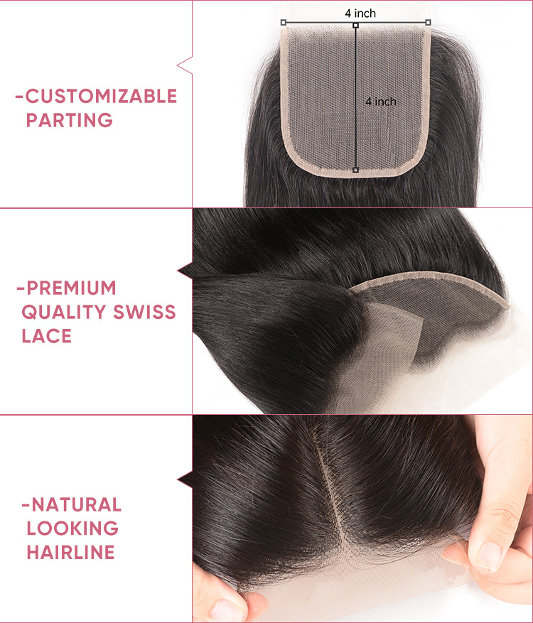 Body Wave Virgin Hair 4 Bundles With 4x4 Transparent Lace Closure 4 Bundles Body Wave Virgin Hair With Closure