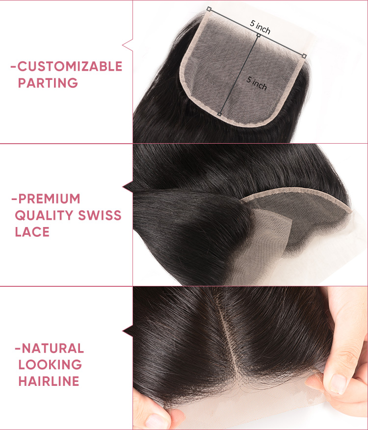 Body Wave Virgin Hair 3 Bundles With 5x5 Lace Closure Body Wave Hair 3 Bundles With 5x5 Lace Closure