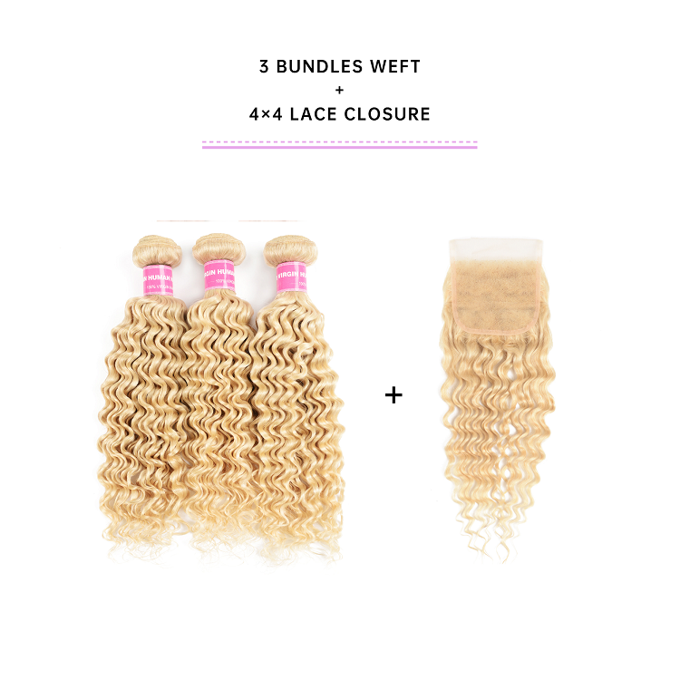 Deep Wave Bundles With Closure 4x4 Inch
