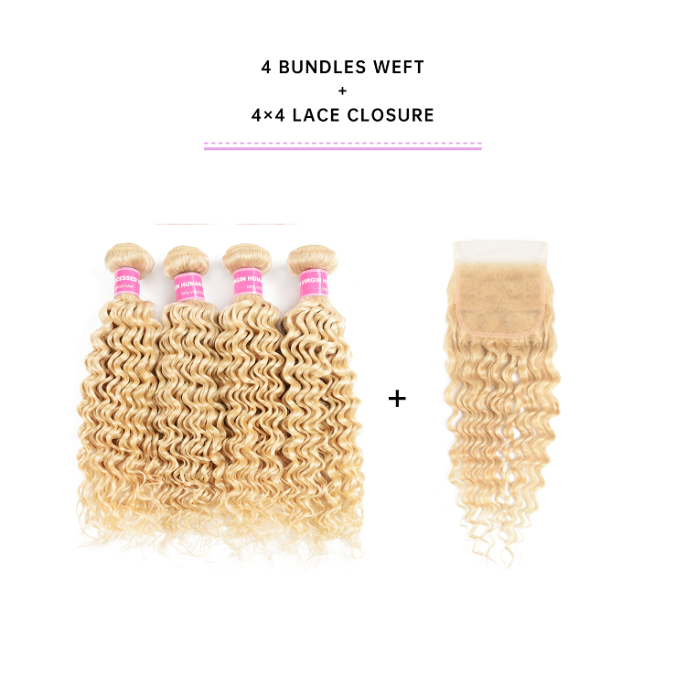 613 Deep Wave 4 Bundle Deals With Closure 4pcs Deep Wave With 4x4 Lace Closure