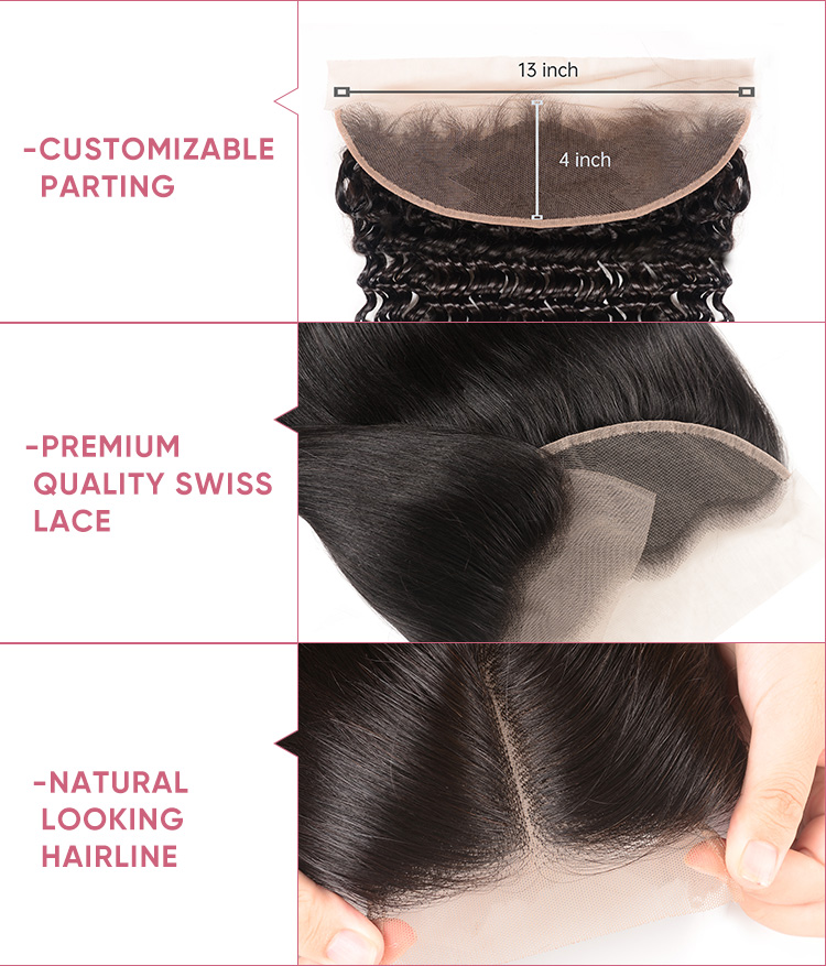 Deep Wave Human Hair With Frontal Deep Wave Bundles With Frontal 13x4 Inch