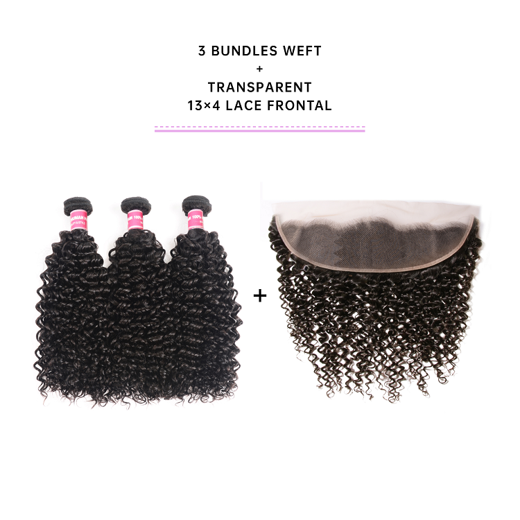 Jerry Curly Human Hair Weave With Transparent Lace Frontal Jerry Curly Weave Hair With 13x4 Transparent Lace Frontal