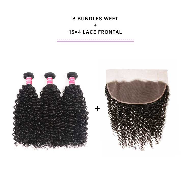 Jerry Curly Weave Hair With 13x4 Lace Frontal