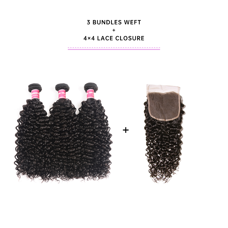 3 Bundles Jerry Curly With 4x4 Lace Closure Jerry Curly Bundle Deals With 4x4 Lace Closure