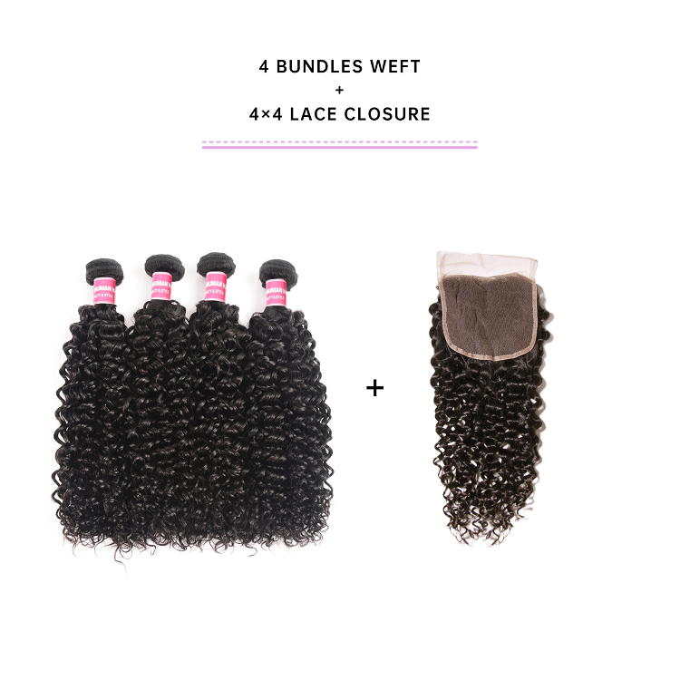 Jerry Curly 4 Bundles With Closure 4x4 Inch Jerry Curly Bundles With Closure 4x4 Inch