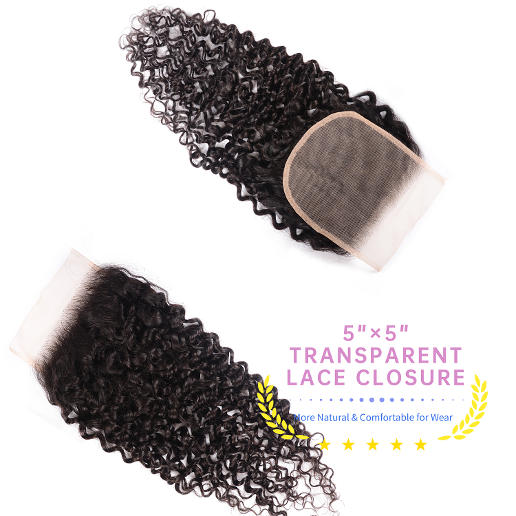 3pcs Jerry Curly Human Hair With Transparent Lace Closure 3 Bundles Jerry Curly Virgin Hair With Transparent Closure