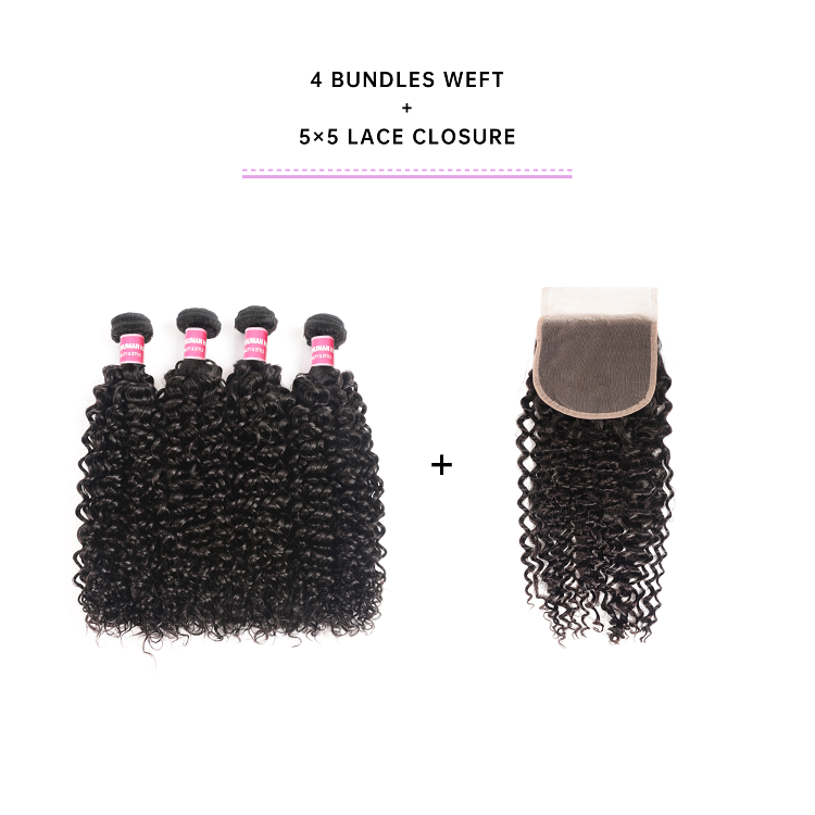 4 Bundles Jerry Curly With Lace Closure