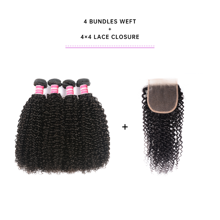 Kinky Curly 4 Bundles With 4x4 Closure Kinky Curly Bundles With 4x4 Lace Closure