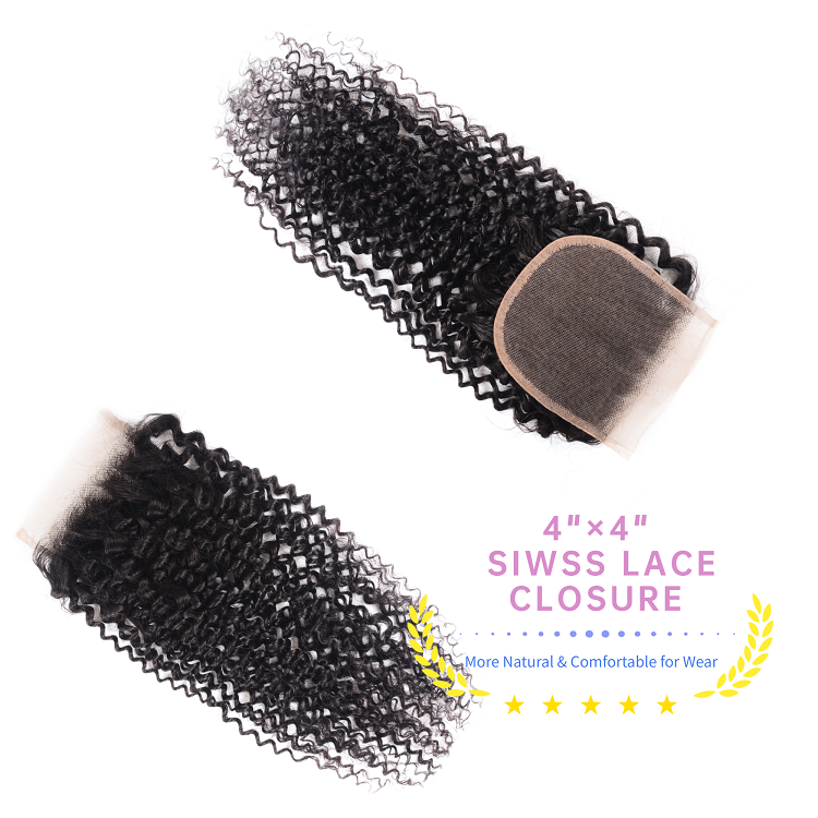 3 Bundles Human Hair Kinky Curly With 4x4 Lace Closure Kinky Curly Bundles With Closure 4x4 Inch