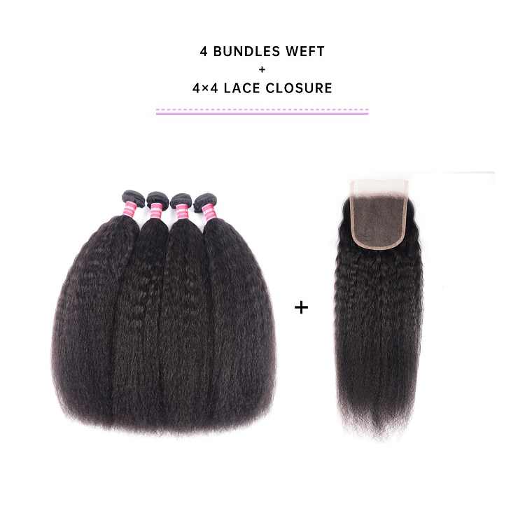 4pcs Kinky Straight With Lace Closure 4 Bundles Kinky Straight Hair With 4x4 Lace Closure