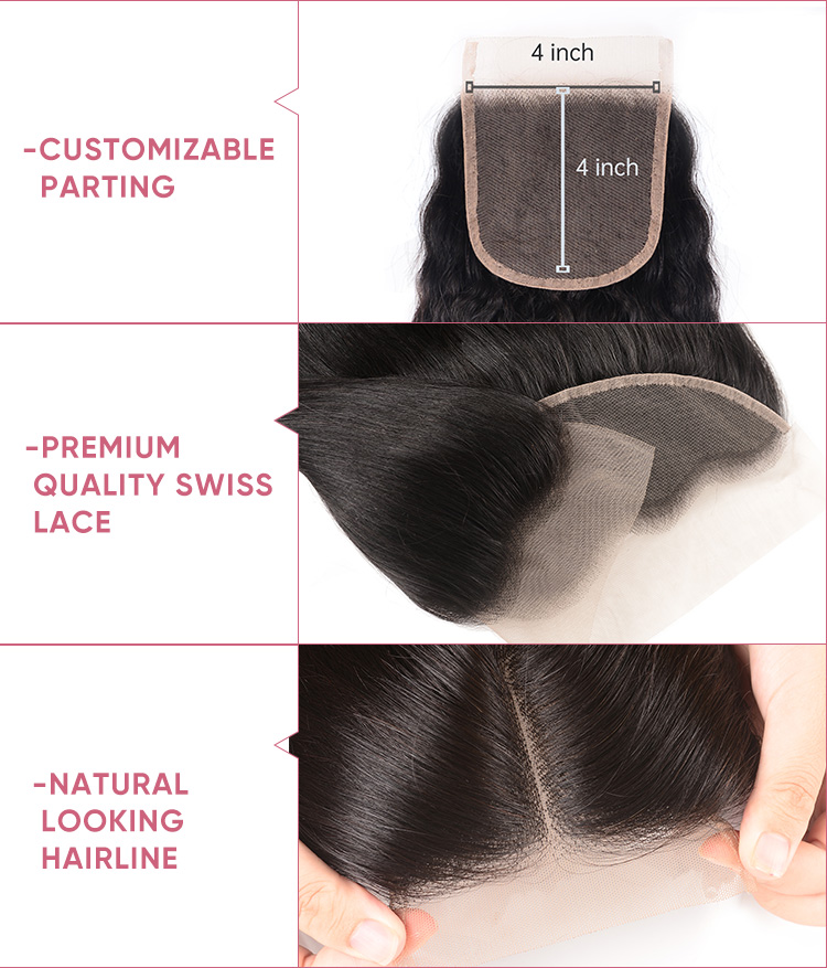 4 Bundles Virgin Hair With Lace Closure 4x4 Inch 4 Bundles Kinky Straight With Lace Closure