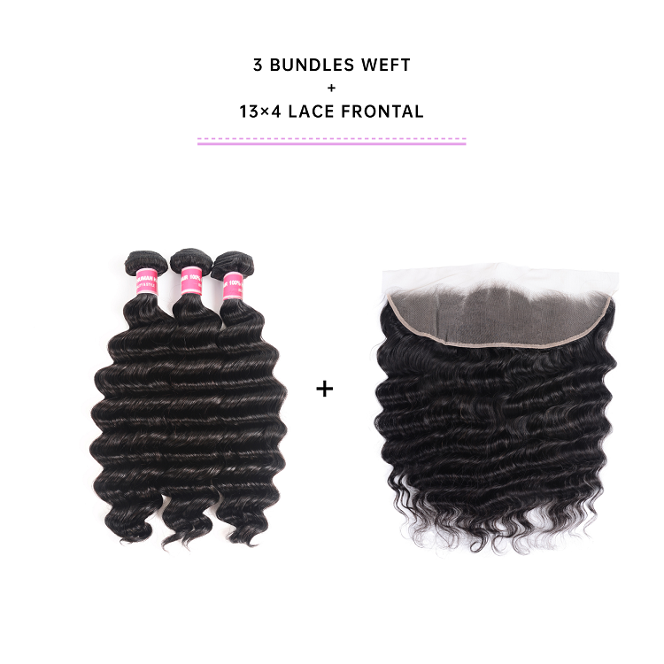 Loose Deep Wave Human Hair 3 Bundles With Frontal