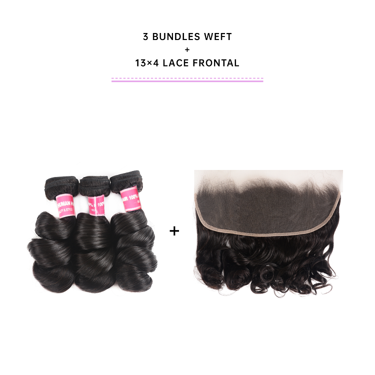 3 Bundles Loose Wave Virgin Hair With Frontal Loose Wave Bundle Deals With 13x4 Lace Frontal