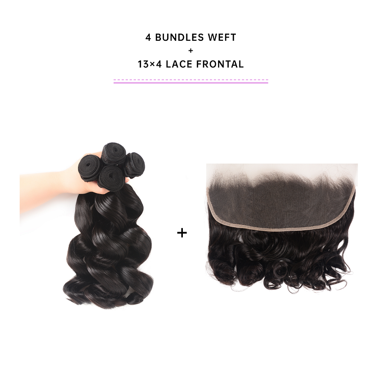 4pcs Loose Wave With Lace Frontal Brazilian Loose Wave Bundles With Frontal