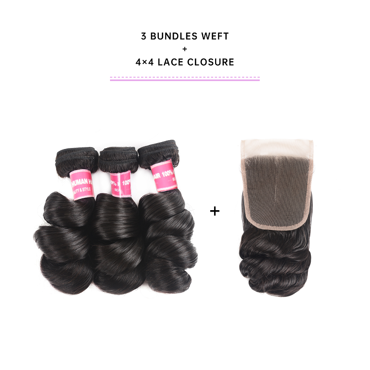 Loose Wave Cheap Bundles With Closure Brazilian Loose Wave Hair With 4x4 Lace Closure
