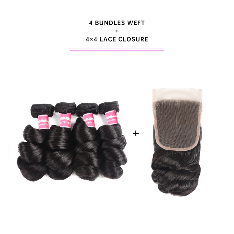 4 Bundles Loose Wave With 4x4 Lace Closure