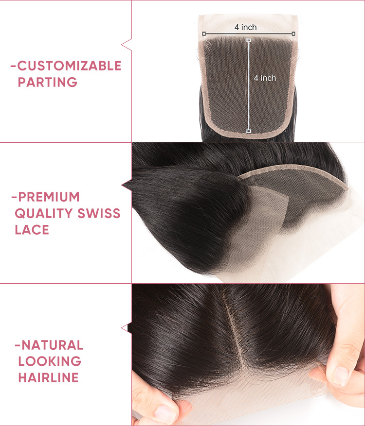 3 Bundles Loose Wave Hair With 4x4 Lace Closure Loose Wave Bundles With Closure 4x4 Inch