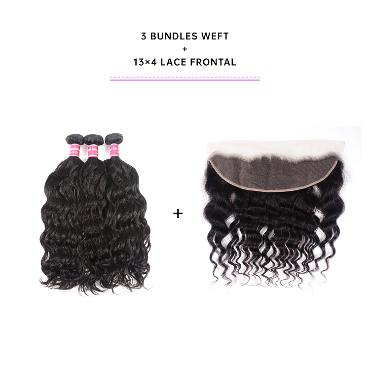 3 Bundles Natural Wave Human Hair With Lace Frontal Cheap Natural Wave 3 Bundles With Frontal