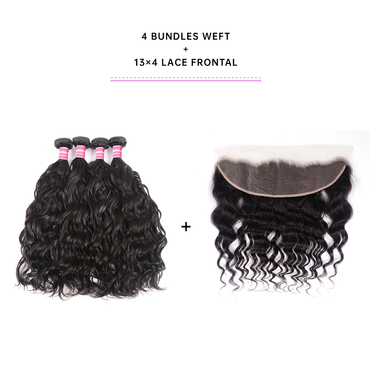 4pcs Natural Wave With 13x4 Lace Frontal Natural Wave Cheap 4 Bundles With Frontal